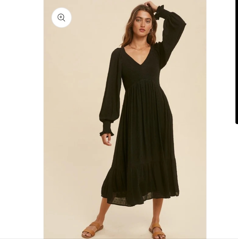 Baltic Born Lainey Smocked Dotted Midi Dress In Black